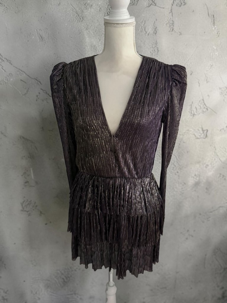Sabina Musayev Black Metallic Tiered Dress Size Xl